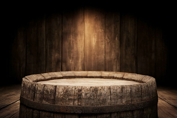 Rustic Wooden Barrel in Atmospheric Cellar