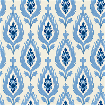 Seamless Ikat Paisley Pattern in Pastel Blue and Ivory