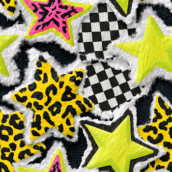 Seamless Neon Star Pattern with Animal Prints