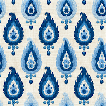 Seamless Pastel Blue and Ivory Ikat Paisley Pattern
