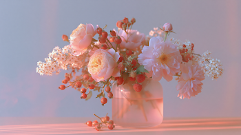 Serene Japanese Spring Bouquet in Frosted Glass Vase