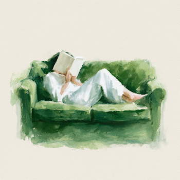 Serene Reading on Green Velvet Sofa