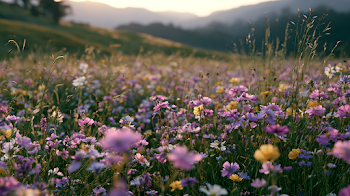 Serene Spring Wildflower Meadow at Golden Hour