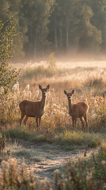 Serene Summer Meadow at Dawn with Wild Deer