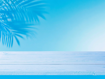 Serene Turquoise Wooden Tabletop with Tropical Shadows