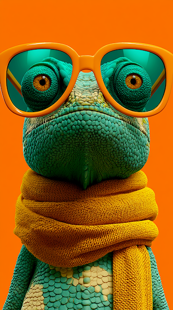 Stylish Chameleon with Sunglasses and Scarf
