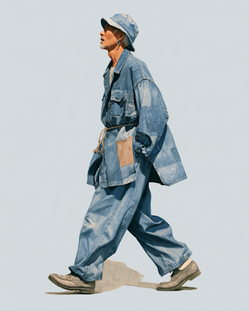 Stylish Japanese Man in Indigo Apparel