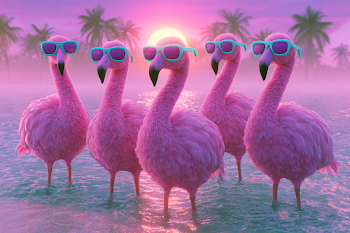 Stylish Pink Flamingos at Sunset with Retro Sunglasses