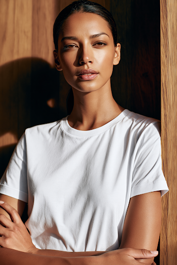 Stylish Woman in High-Quality White T-Shirt