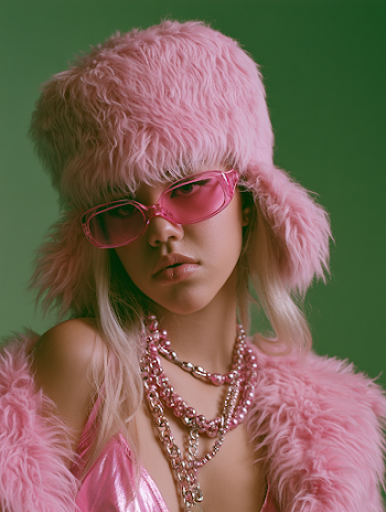 Stylish Woman in Pink Furry Fashion
