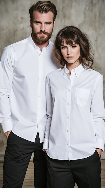 Stylish Young Couple in Classic White Shirts