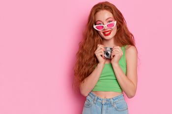Stylish Young Woman in Bright Pink Studio Portrait