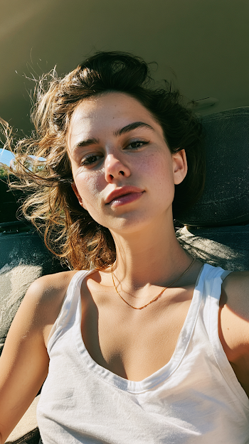 Sunlit Portrait of a Young Woman in a Car