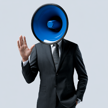 Surreal Businessman Portrait with Megaphone Head
