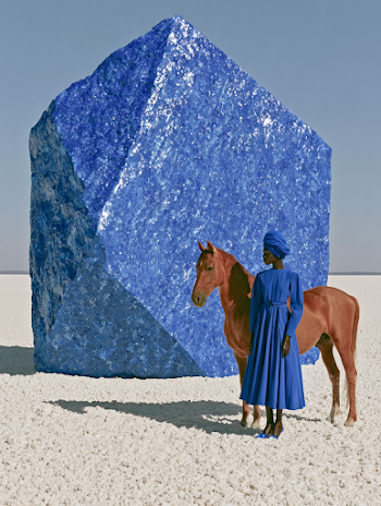 Surreal Cobalt Blue Landscape with Horse