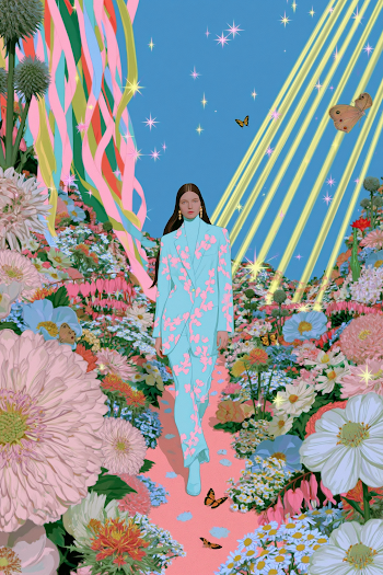 Surreal Elegance: Woman in a Dreamlike Garden