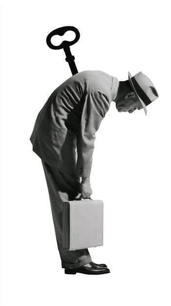 Surreal Vintage Businessman with Clockwork Key