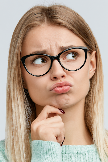 Thoughtful Young Woman in Cat-Eye Glasses