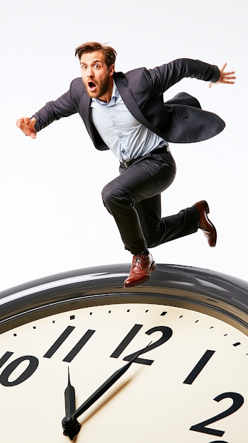 Time Pressure: Businessman Sprinting on a Giant Clock