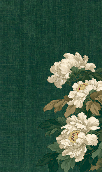 Traditional East Asian Botanical Artwork of White Peonies