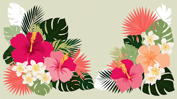 Tropical Botanical Border Design with Hibiscus and Plumeria
