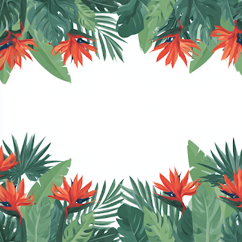 Tropical Botanical Frame with Bird of Paradise Flowers