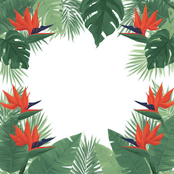 Tropical Botanical Frame with Bird of Paradise Flowers
