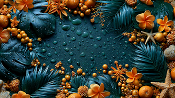 Tropical Flat Lay with Monstera Leaves and Plumeria Flowers