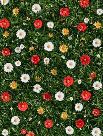 Vibrant Aerial View of Wildflowers and Grass