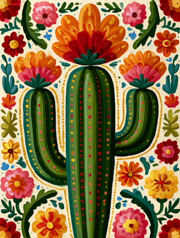 Vibrant Folk Art Cactus Painting