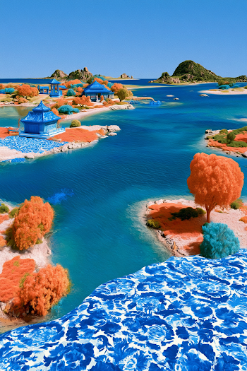 Vibrant Oriental Blue Landscape