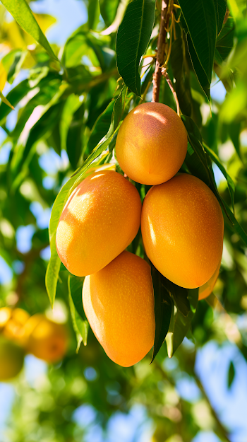 Vibrant Ripe Mangoes Glowing in Sunlight