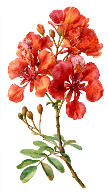 Vibrant Royal Poinciana Watercolor Painting
