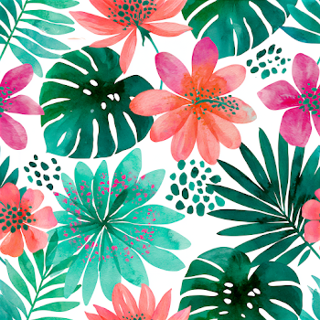 Vibrant Tropical Seamless Pattern with Monstera Leaves and Exotic Flowers