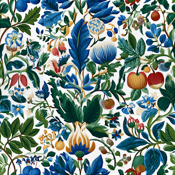 Vibrant Vintage Wallpaper Design with Fruit and Vines