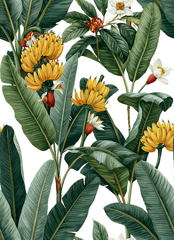 Vibrant Watercolor Banana Leaf and Fruit Print