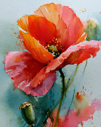 Vibrant Watercolor Poppy Flower