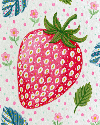 Vibrant Watercolor Strawberry with Floral Accents