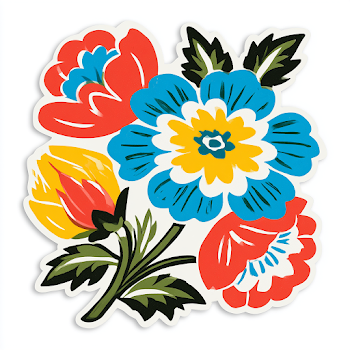 Vintage 1970s Floral Sticker Clip Art