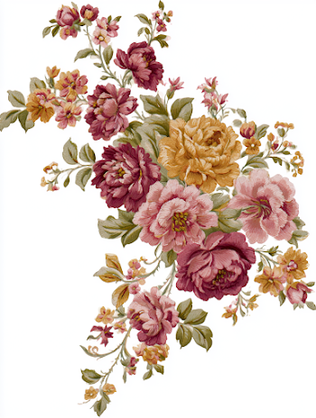 Vintage Botanical Floral Illustration Bouquet