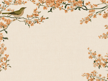 Vintage Botanical Wallpaper with Songbird and Orange Blossoms