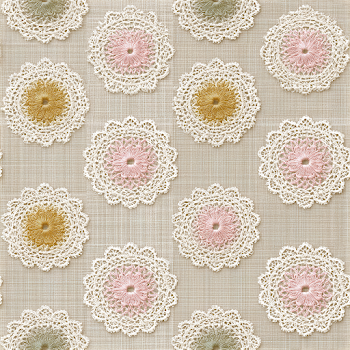 Vintage Lace Doily Pattern on Cream Linen