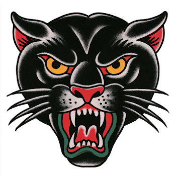 Vintage Panther Head Tattoo Flash Art
