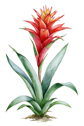 Watercolour Painting of Tropical Bromeliad Plant