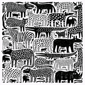 Whimsical Black and White African Animal Drawing