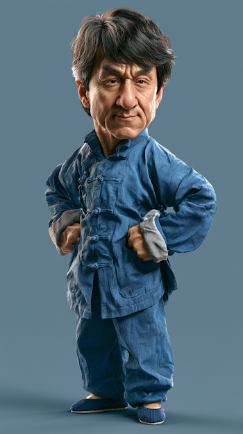 Whimsical Caricature of Martial Artist in Kung Fu Attire