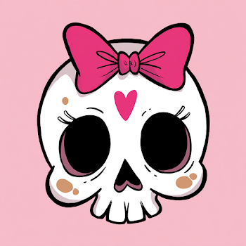 Whimsical Cartoon Skull with Pink Bow