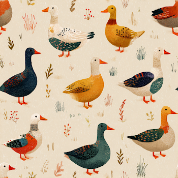 Whimsical Vintage Geese and Ducks Seamless Pattern