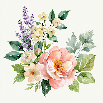 Whimsical Watercolor Floral Wreath with Peony