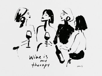 Wine is My Therapy: Elegant Line Art of Friends Enjoying Wine